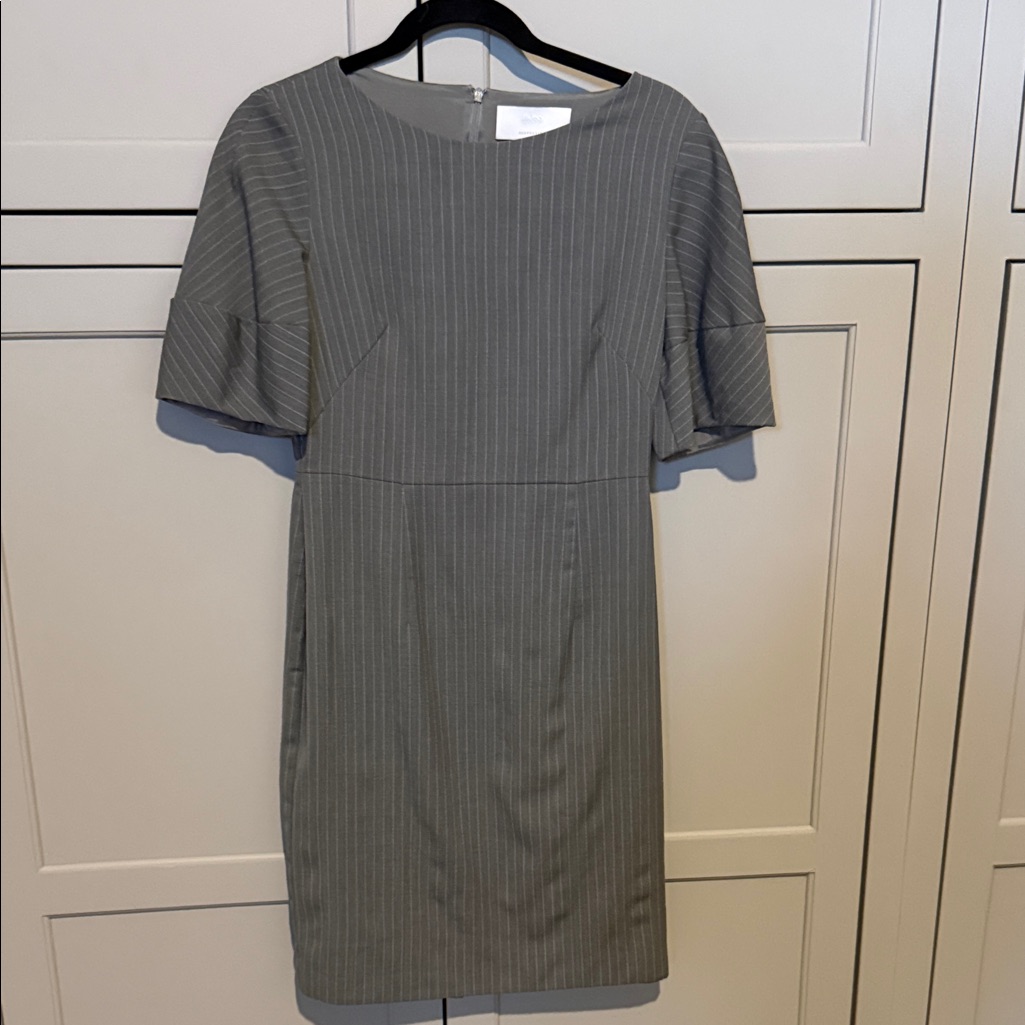 Boss Gray Striped Midi Dress